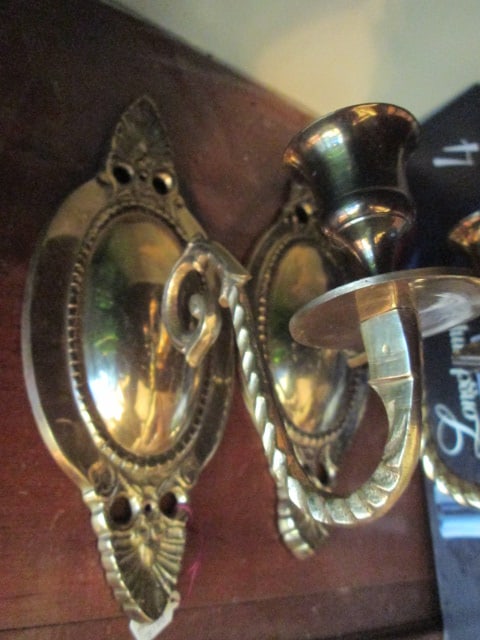 Pair of Brass Candle Stick Wall Sconces - 2