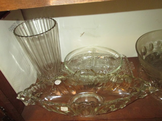 Large Grouping of Clear Glass Serving Pieces and Tall Vase - 2