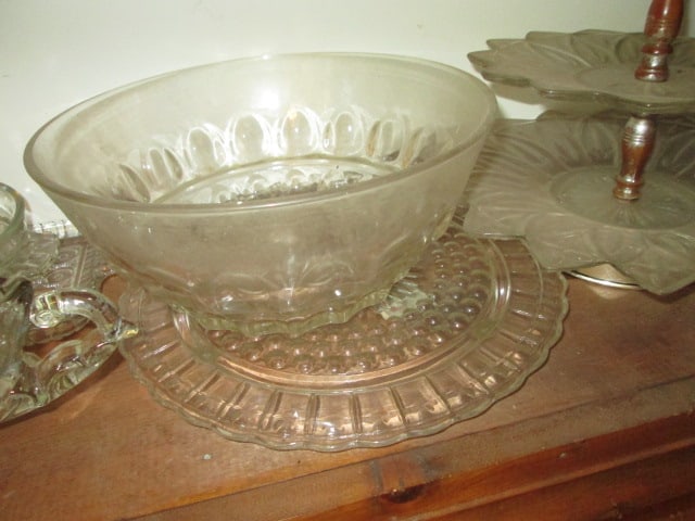 Large Grouping of Clear Glass Serving Pieces and Tall Vase - 3