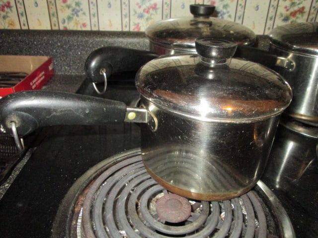 Five Revere Ware Stainless/Copper Sauce Pans with Lids - 5