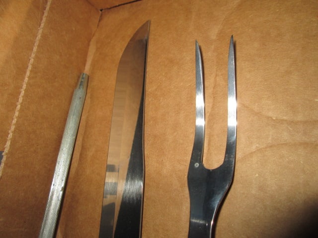 Silver Handle Carving Knife and Fork Set and Hone Steel - 2