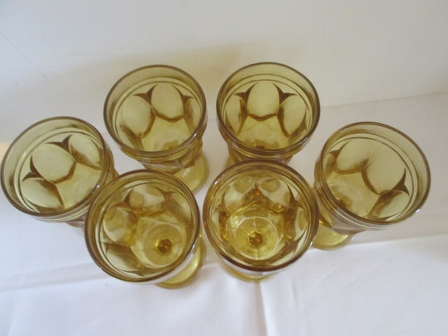 Six Midcentury Amber Glass "Provencial" Pattern Goblets - 2