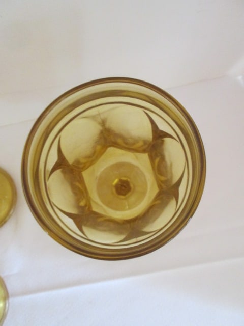 Six Midcentury Amber Glass "Provencial" Pattern Goblets - 4