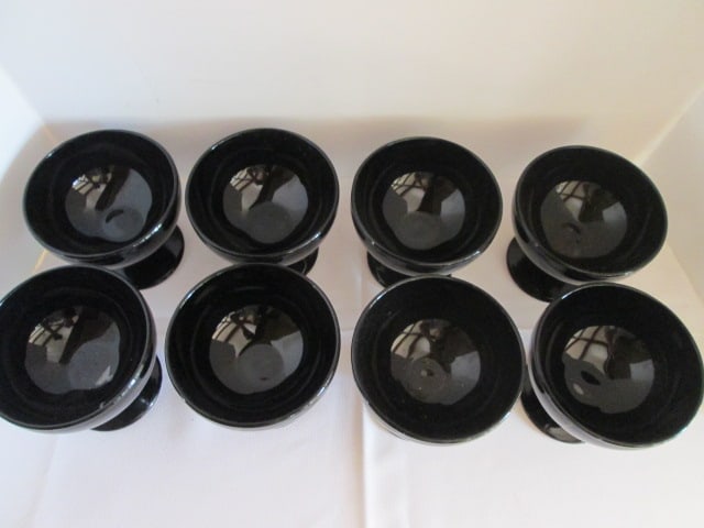 Eight Heavy Black Amethyst Glass Dessert Cups - 2