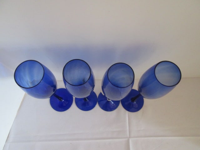 Four Hand Blown Blue Glass Flutes - 2