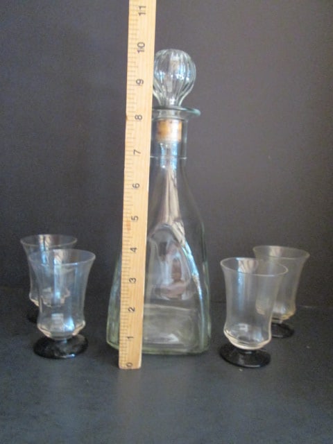 Pressed Glass Decanter and Four Hand Blown Cordials - 6