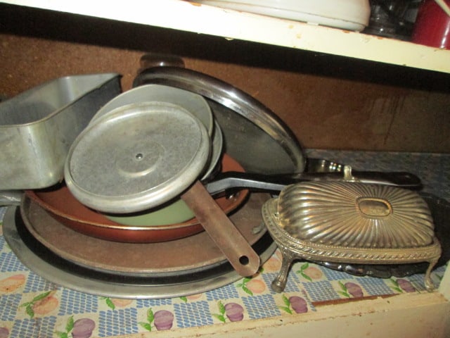Contents of Kitchen Bar Cabinets-Pots, Bakeware, Mugs, Stemware, Figurines, Plates, etc. - 16
