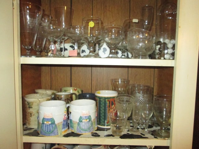 Contents of Kitchen Bar Cabinets-Pots, Bakeware, Mugs, Stemware, Figurines, Plates, etc. - 2