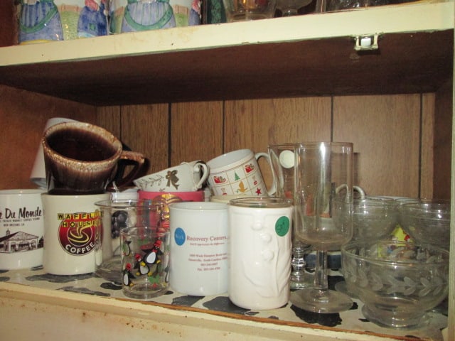 Contents of Kitchen Bar Cabinets-Pots, Bakeware, Mugs, Stemware, Figurines, Plates, etc. - 3