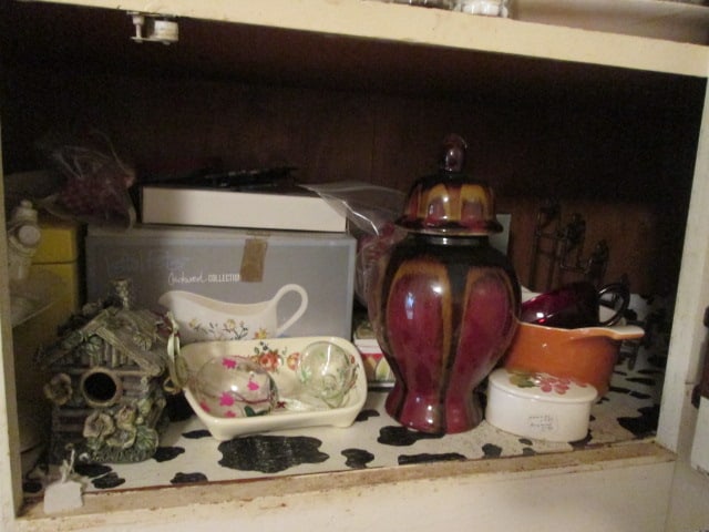 Contents of Kitchen Bar Cabinets-Pots, Bakeware, Mugs, Stemware, Figurines, Plates, etc. - 6