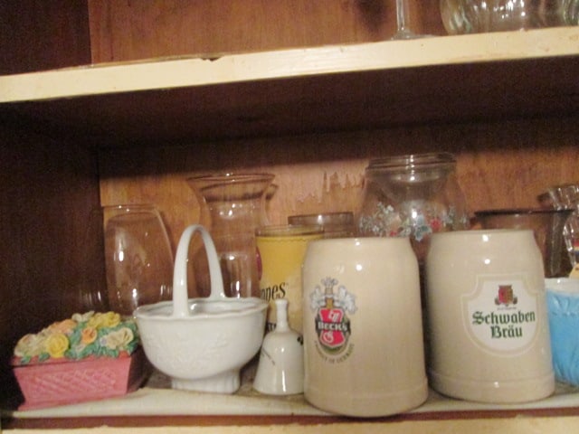Contents of Kitchen Bar Cabinets-Pots, Bakeware, Mugs, Stemware, Figurines, Plates, etc. - 9