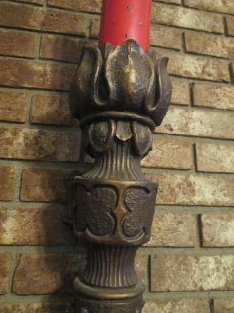 Pair of Molded Bronzed Retro Large Scale Torch Shape Pillar Candle Sconces - 3