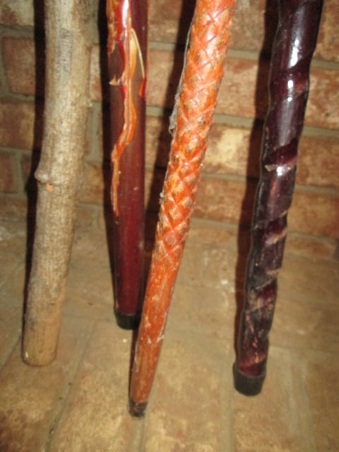 Three Hand Carved Canes and a Live Edge Cane - 2