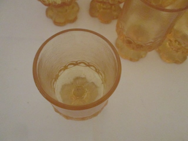 Midcentury Satin Finish Amber Glass Raised Coin Dot Banded Goblets - 3