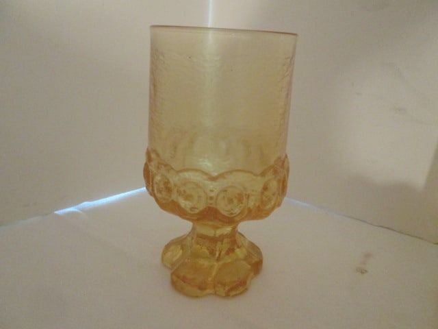 Midcentury Satin Finish Amber Glass Raised Coin Dot Banded Goblets - 4