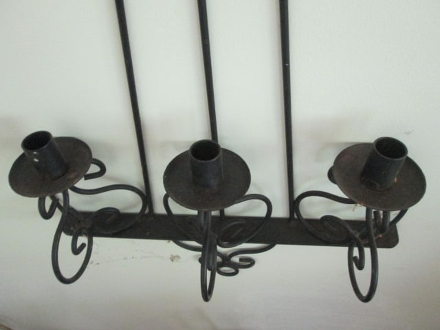 Black Wrought Metal Triple Candle Wall Sconce - 2