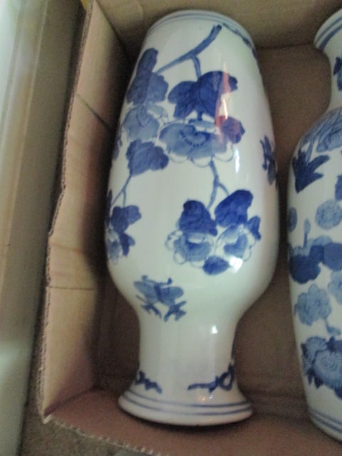 Three Blue and White Chinoiserie Vase Wall Pockets - 2