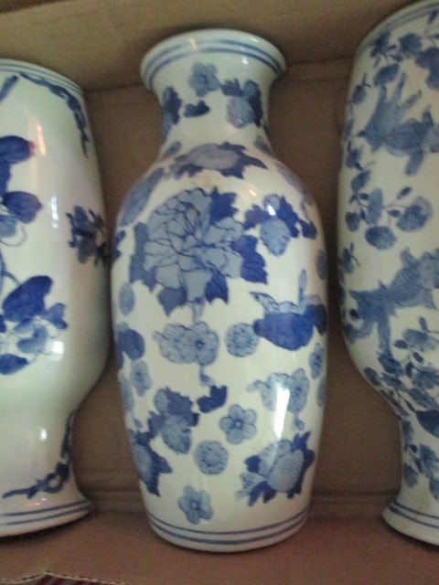 Three Blue and White Chinoiserie Vase Wall Pockets - 3