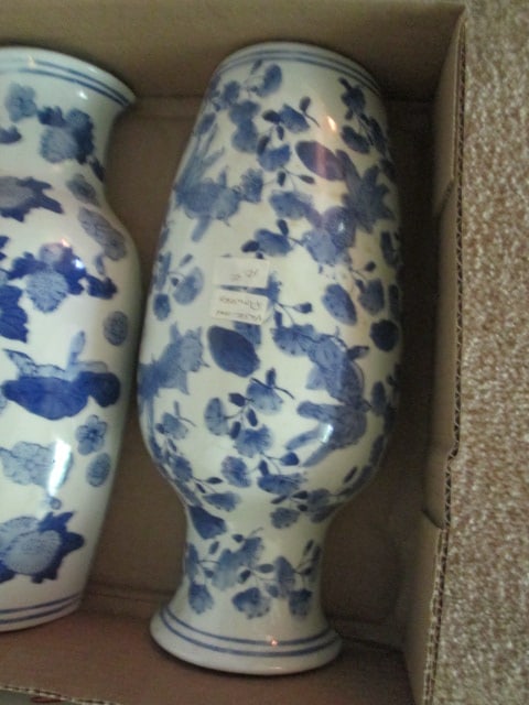 Three Blue and White Chinoiserie Vase Wall Pockets - 4