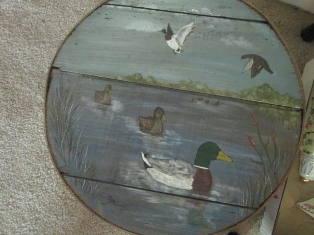 Signed Handpainted Bent Wood Cheese Box with Mallards on Pond Design - 2