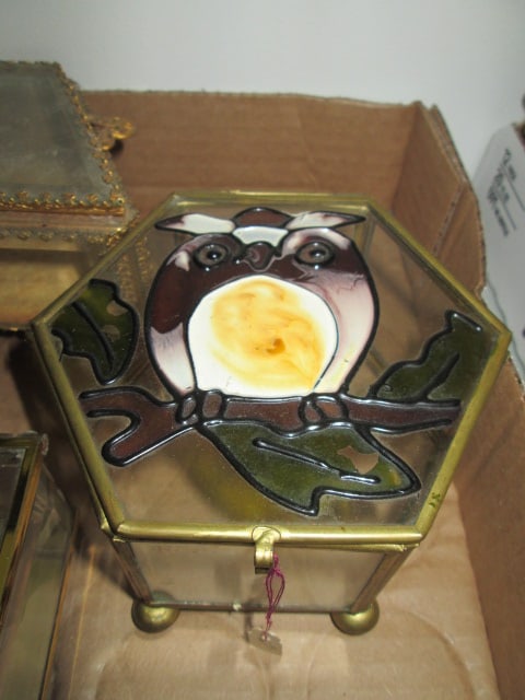 Four Brass/Gold Frame Glass Trinket Boxes - 2
