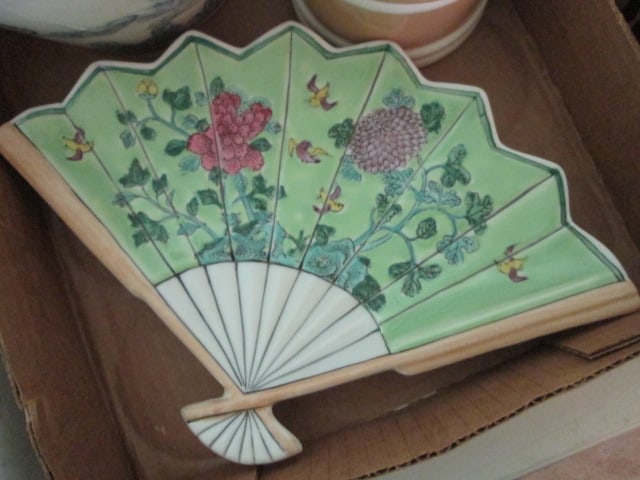 Chinoiserie Fan Dish, Small Fish Bowl Planter and Fitz and Floyd Nautical Trinket Box - 4