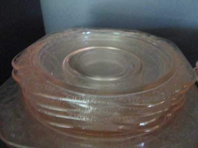 Pink Depression Glass "Madrid" Pattern Cups, Saucers, Bowls, Sandwich Plates and - 7