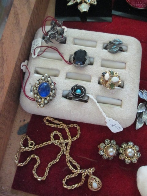 Oak Display Case with Vintage Earrings, Rings, Brooches, Necklaces and Bracelet - 2