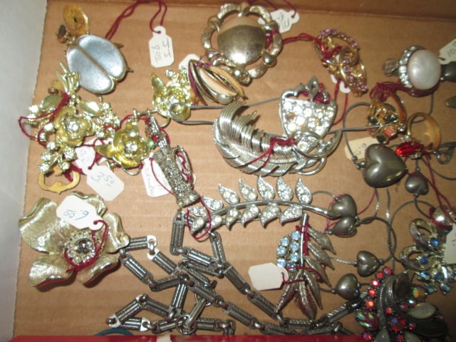 Grouping of Vintage Brooches, Earrings, Rings and Brass Pineapple Letter Opener - 2