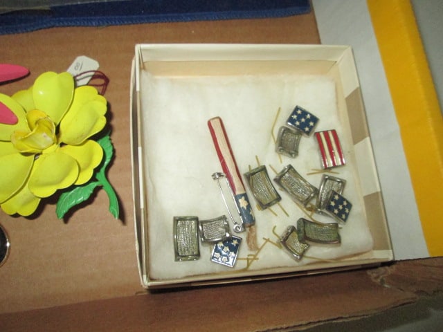 Grouping of Vintage Brooches, Earrings, Rings and Brass Pineapple Letter Opener - 4
