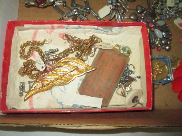 Grouping of Vintage Brooches, Earrings, Rings and Brass Pineapple Letter Opener - 5