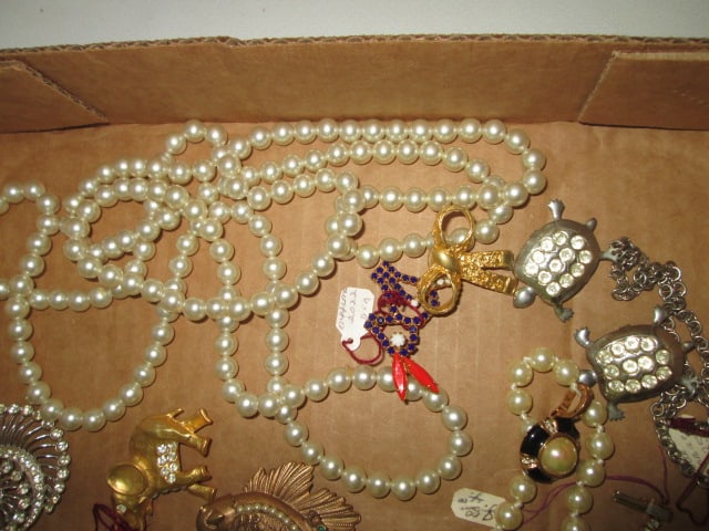 Grouping of Vintage Faux Pearls, Brooches, Sweater Pins, etc. - 2