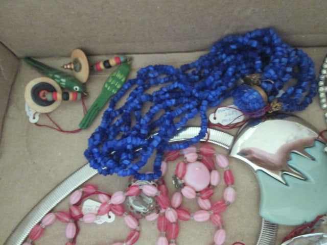 Grouping of Vintage Brooches, Shoe Clips, Beaded Necklaces, Earrings, Bracelets, etc. - 2