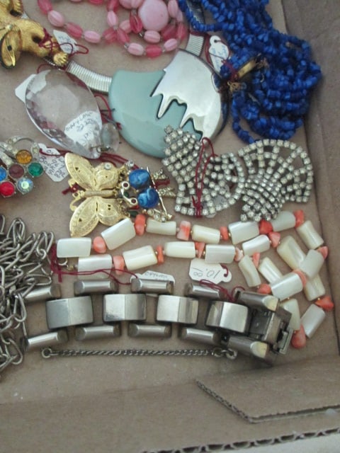 Grouping of Vintage Brooches, Shoe Clips, Beaded Necklaces, Earrings, Bracelets, etc. - 3