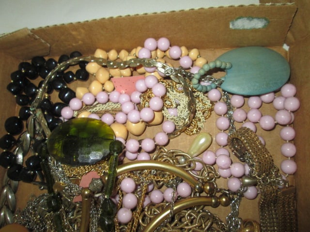 Grouping of Vintage Colorful Beaded Necklaces, Silver/Gold Tone Necklaces, Bracelets, - 2