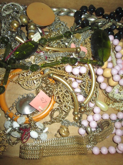 Grouping of Vintage Colorful Beaded Necklaces, Silver/Gold Tone Necklaces, Bracelets, - 3