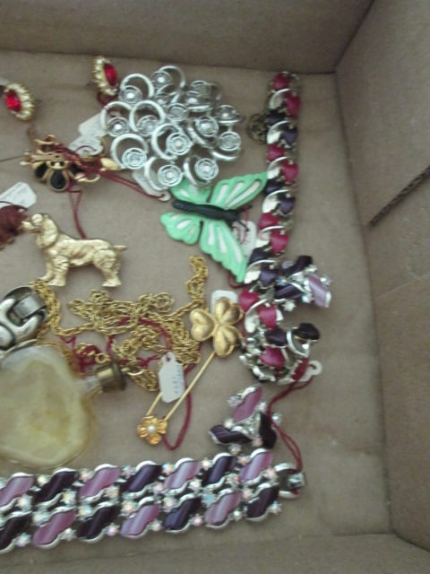 Grouping of Vintage Brooches and Earring Set, Necklaces, Brooches, etc. - 2
