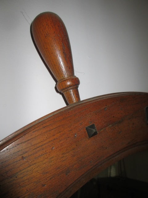 Vintage Harbour House Furniture Oak Spanish Revival Style Ship's Wheel Wall Mirror - 2