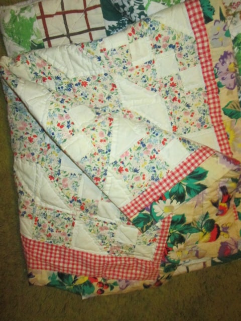 Old Hand Pieced Quilt Top, Unfinished Hand Sewn Patchwork Quilt, Hand Sewn - 4
