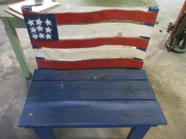 Patriotic Folk Art Wood Bench - 2