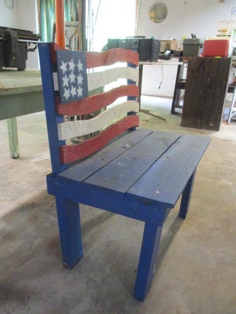 Patriotic Folk Art Wood Bench - 3