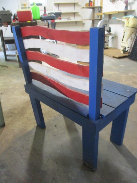 Patriotic Folk Art Wood Bench - 4