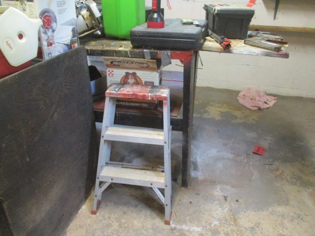 Wood Work Bench, Round Laminate Table, Custom Built Storage Cabinet and Contents - 2