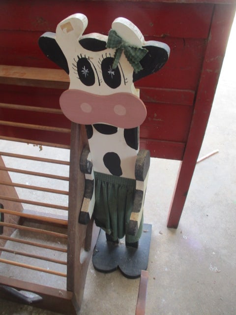 Grouping of Folk Art Reindeer, Tabletop Sleigh, Benches, Cow, Magazine Rack, etc. - 7