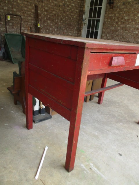 Vintage Rustic Oak 2 Drawer Classroom Desk - 2