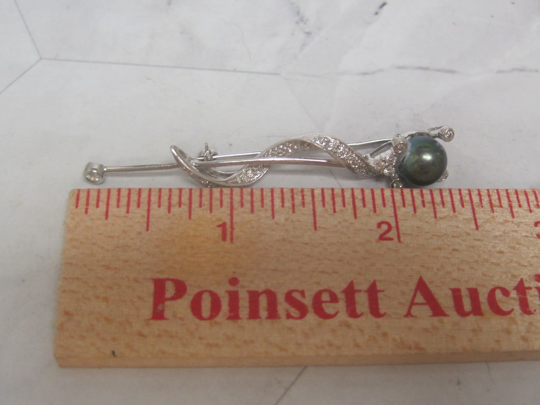 14k White Gold Black Pearl & Diamond Pendant - 6