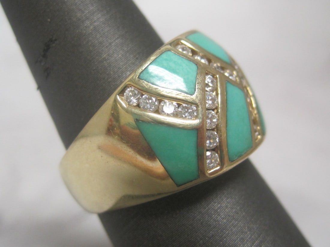 14k Gold Turquoise & Diamond Ring - 3