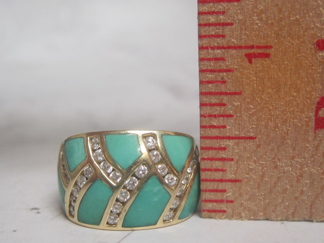 14k Gold Turquoise & Diamond Ring - 5