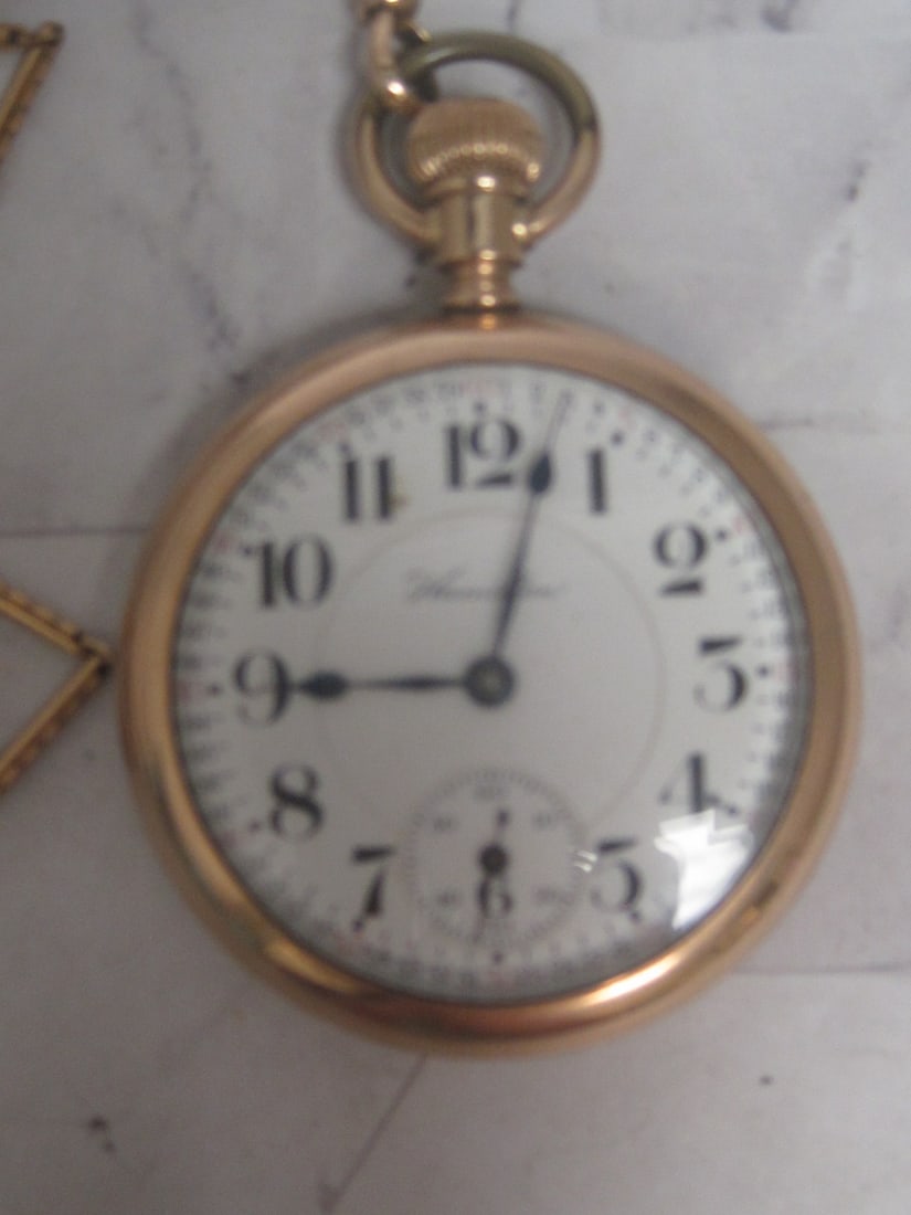 Hamilton 21 Jewels Gold-Filled Pocket Watch with Chain - 2