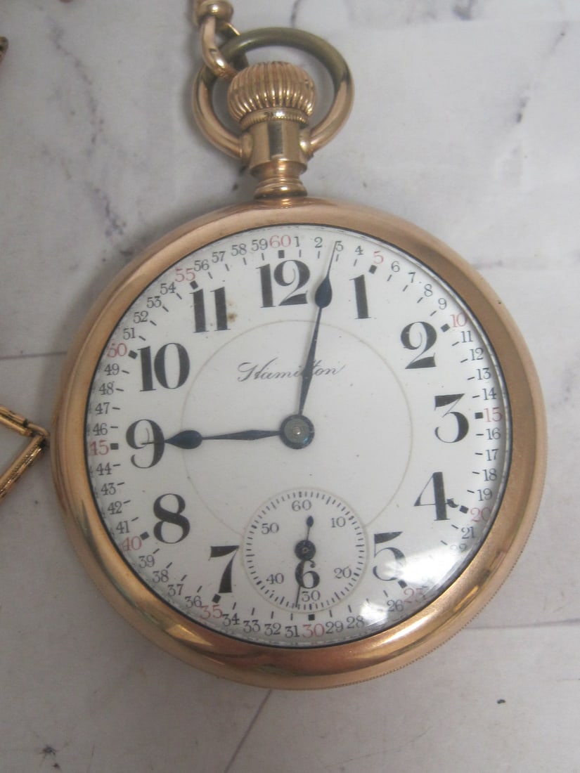 Hamilton 21 Jewels Gold-Filled Pocket Watch with Chain - 3
